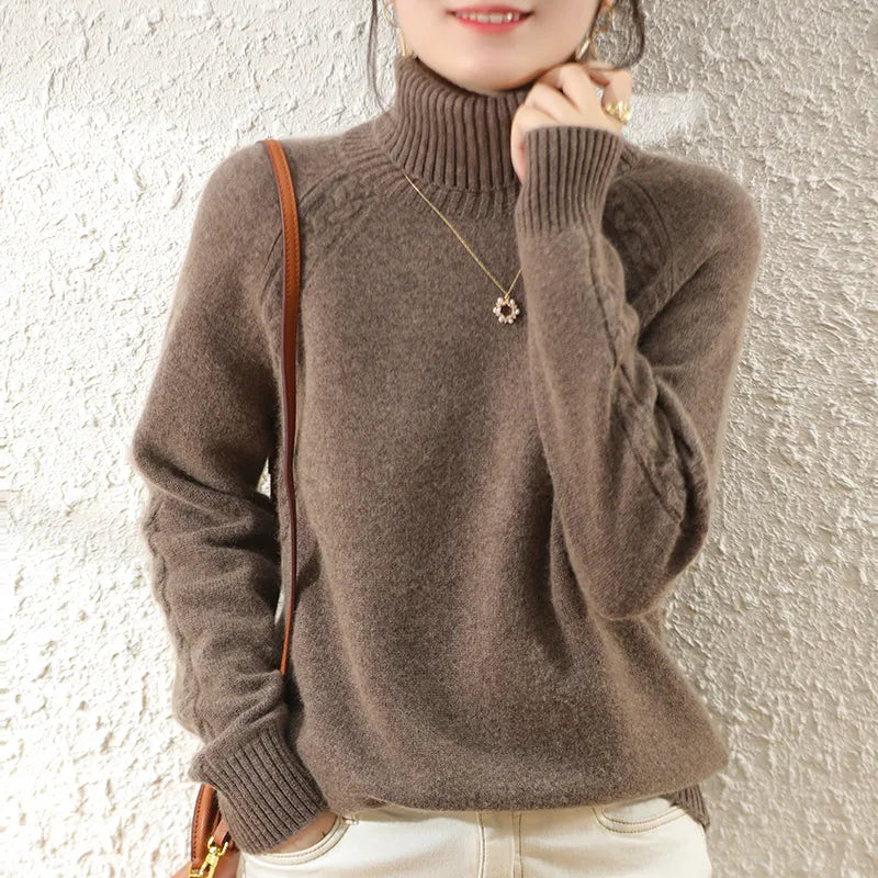 100% Pure Australian Wool Knitted Pullovers Women Jumpers Soft&Warm Long Turtleneck Sweaters for Female Winter Clothes
