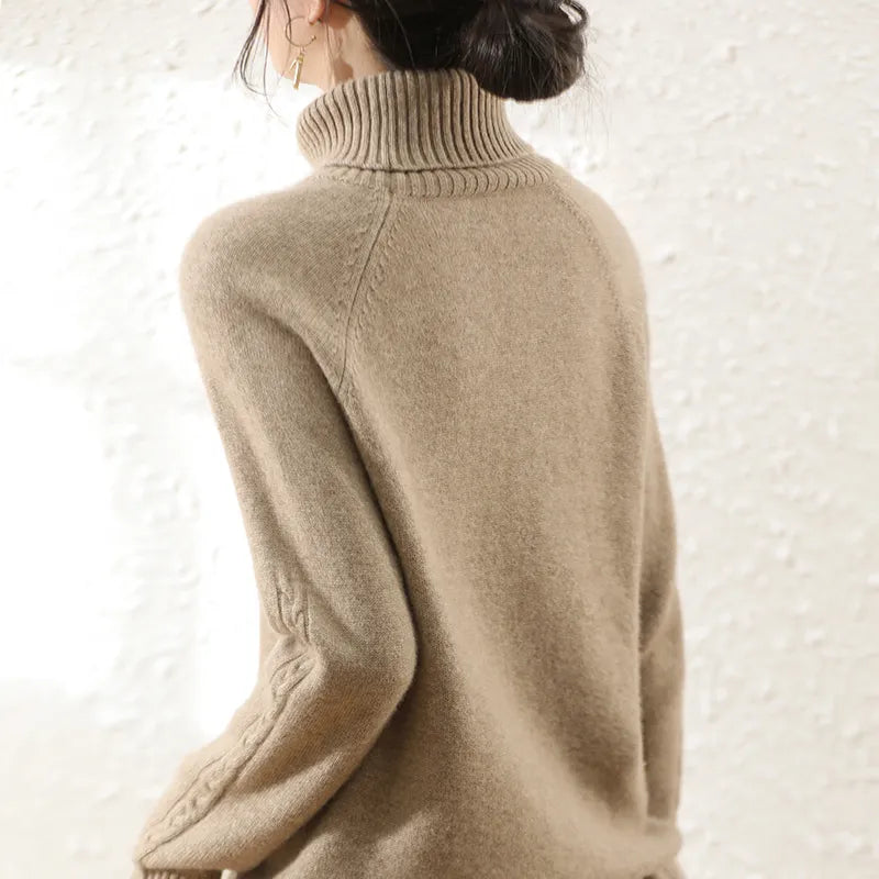 100% Pure Australian Wool Knitted Pullovers Women Jumpers Soft&Warm Long Turtleneck Sweaters for Female Winter Clothes