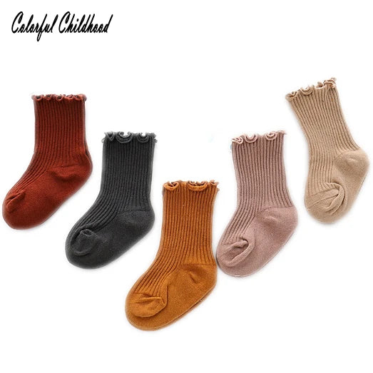 Mid tube Socks Baby Kids Girl Ruffled Candy Solid Color Autumn Winter Toddler Childrens Clothes Warm Socks calcetines for 0-7t