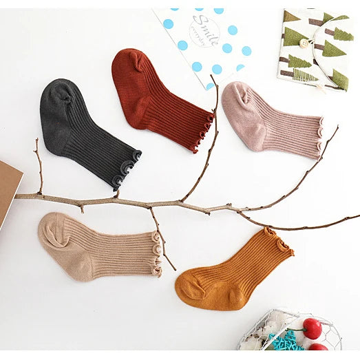 Mid tube Socks Baby Kids Girl Ruffled Candy Solid Color Autumn Winter Toddler Childrens Clothes Warm Socks calcetines for 0-7t