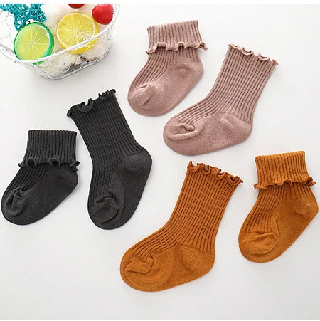Mid tube Socks Baby Kids Girl Ruffled Candy Solid Color Autumn Winter Toddler Childrens Clothes Warm Socks calcetines for 0-7t