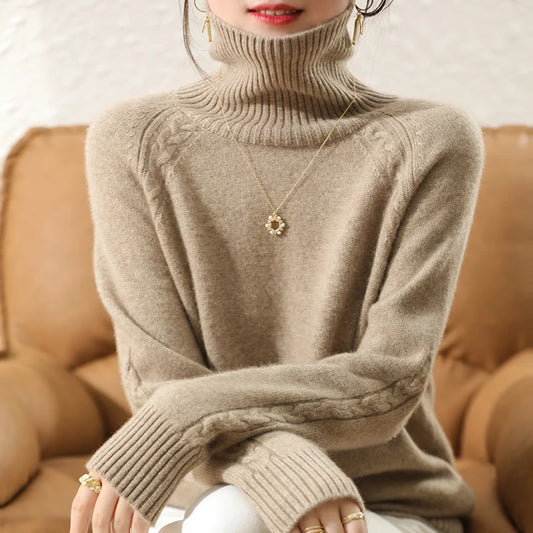 100% Pure Australian Wool Knitted Pullovers Women Jumpers Soft&Warm Long Turtleneck Sweaters for Female Winter Clothes