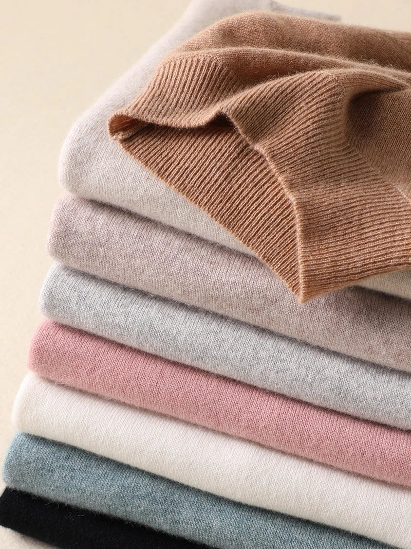Casual Spring Autumn Women Sweater 2023 Knitted Pullovers Mock Neck Solid Cashmere Knit Basic Casual Bottoming Shirts Top Jumper
