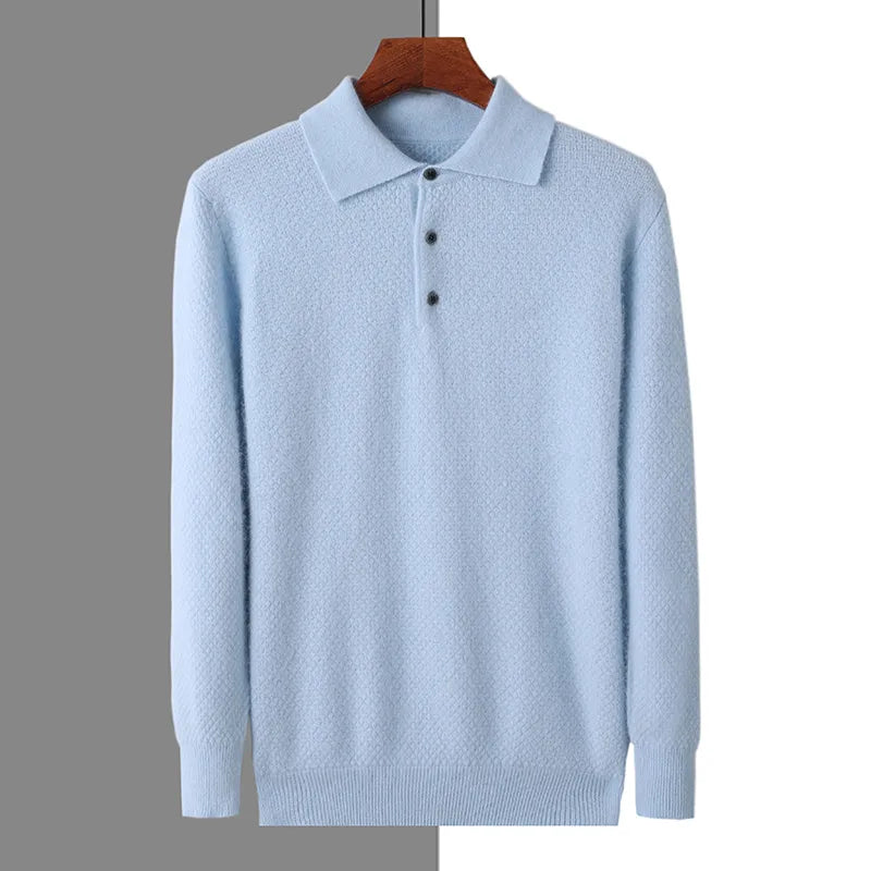 Men's 100% Mink Cashmere Large Size Sweaters Autumn Winter Solid POLO-neck Casual Knit Pullovers Men Long Sleeve Warm Jumper to