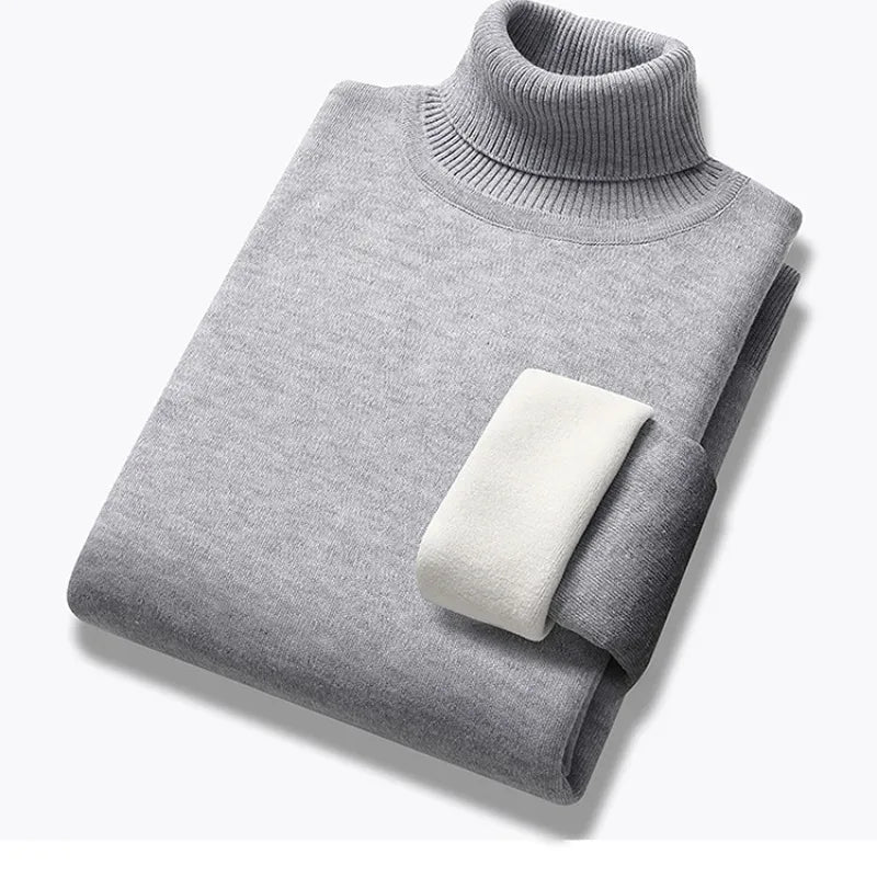 Winter Trend Sweaters Men's Solid Long Sleeved Turtleneck Pullover High Neck Fleece Warm Slim Fit Casual Sweater Jumper 3XL