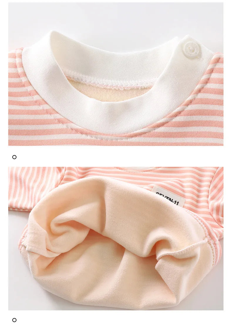 New striped plush warm children's clothing set for boys and girls pajamas clothing pants autumn and winter pajamas 0-5 years old