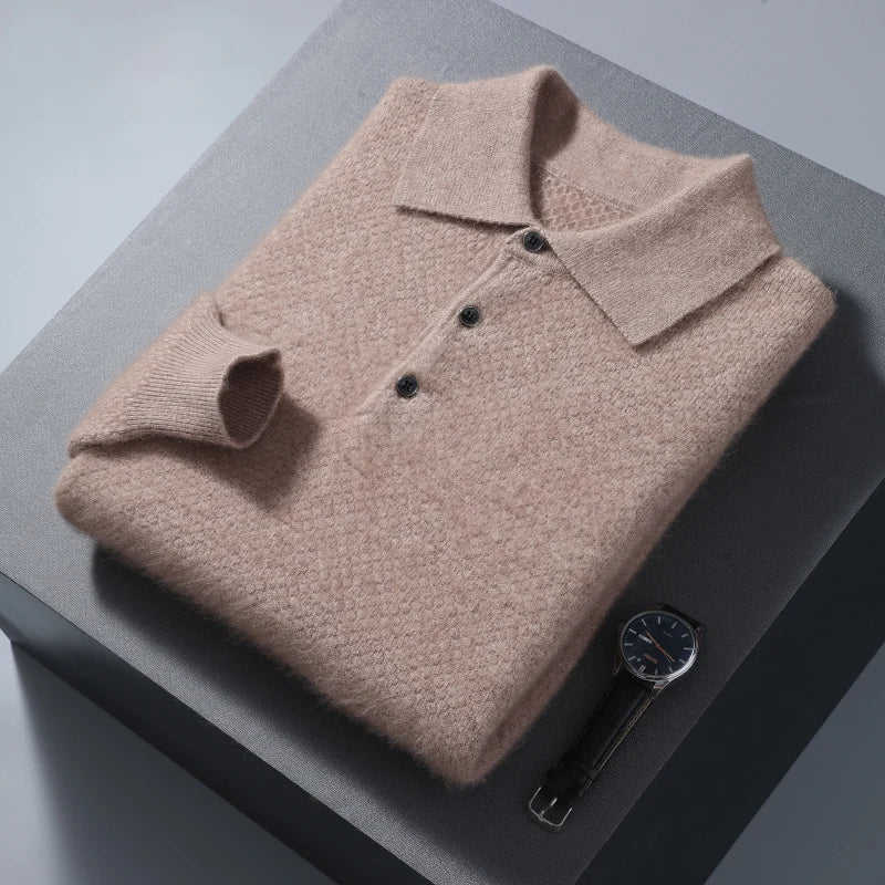 Men's 100% Mink Cashmere Large Size Sweaters Autumn Winter Solid POLO-neck Casual Knit Pullovers Men Long Sleeve Warm Jumper to