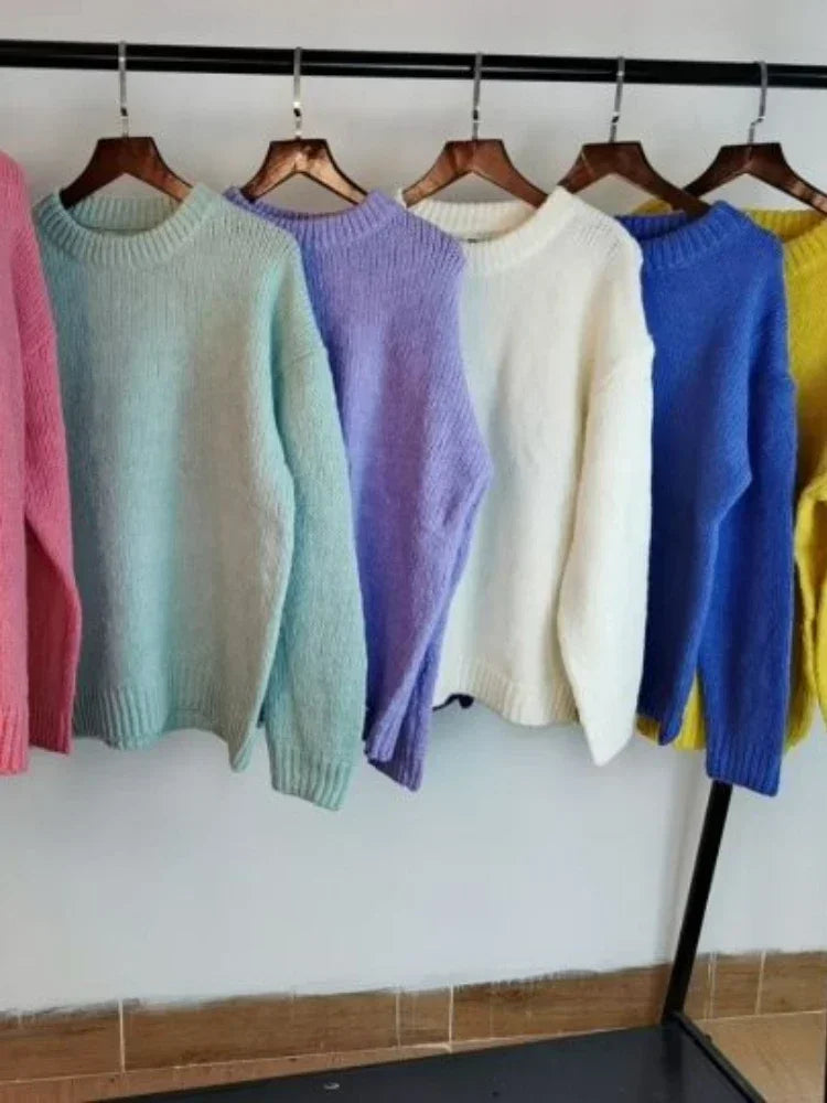 10 Colors Pink Women Sweater Womens Winter Sweaters Pullover Female Knitting Overszie Long Sleeve Loose Knitted Outerwear White