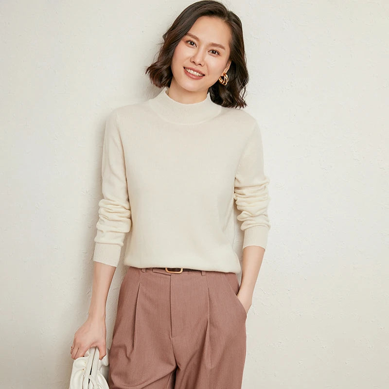 Casual Spring Autumn Women Sweater 2023 Knitted Pullovers Mock Neck Solid Cashmere Knit Basic Casual Bottoming Shirts Top Jumper