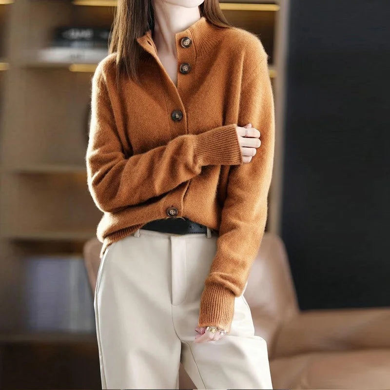 Elegant Single Breasted Knitted Cardigan Sweater Women Solid Long Sleeve Top Female Clothing 2022 New Autumn Winter Coat Jumpers