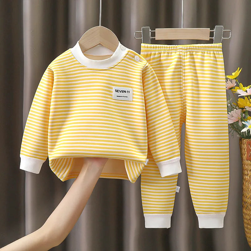 New striped plush warm children's clothing set for boys and girls pajamas clothing pants autumn and winter pajamas 0-5 years old