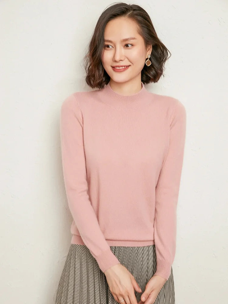 Casual Spring Autumn Women Sweater 2023 Knitted Pullovers Mock Neck Solid Cashmere Knit Basic Casual Bottoming Shirts Top Jumper