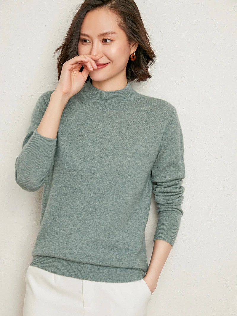Casual Spring Autumn Women Sweater 2023 Knitted Pullovers Mock Neck Solid Cashmere Knit Basic Casual Bottoming Shirts Top Jumper