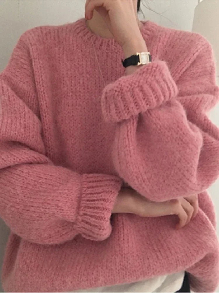 10 Colors Pink Women Sweater Womens Winter Sweaters Pullover Female Knitting Overszie Long Sleeve Loose Knitted Outerwear White